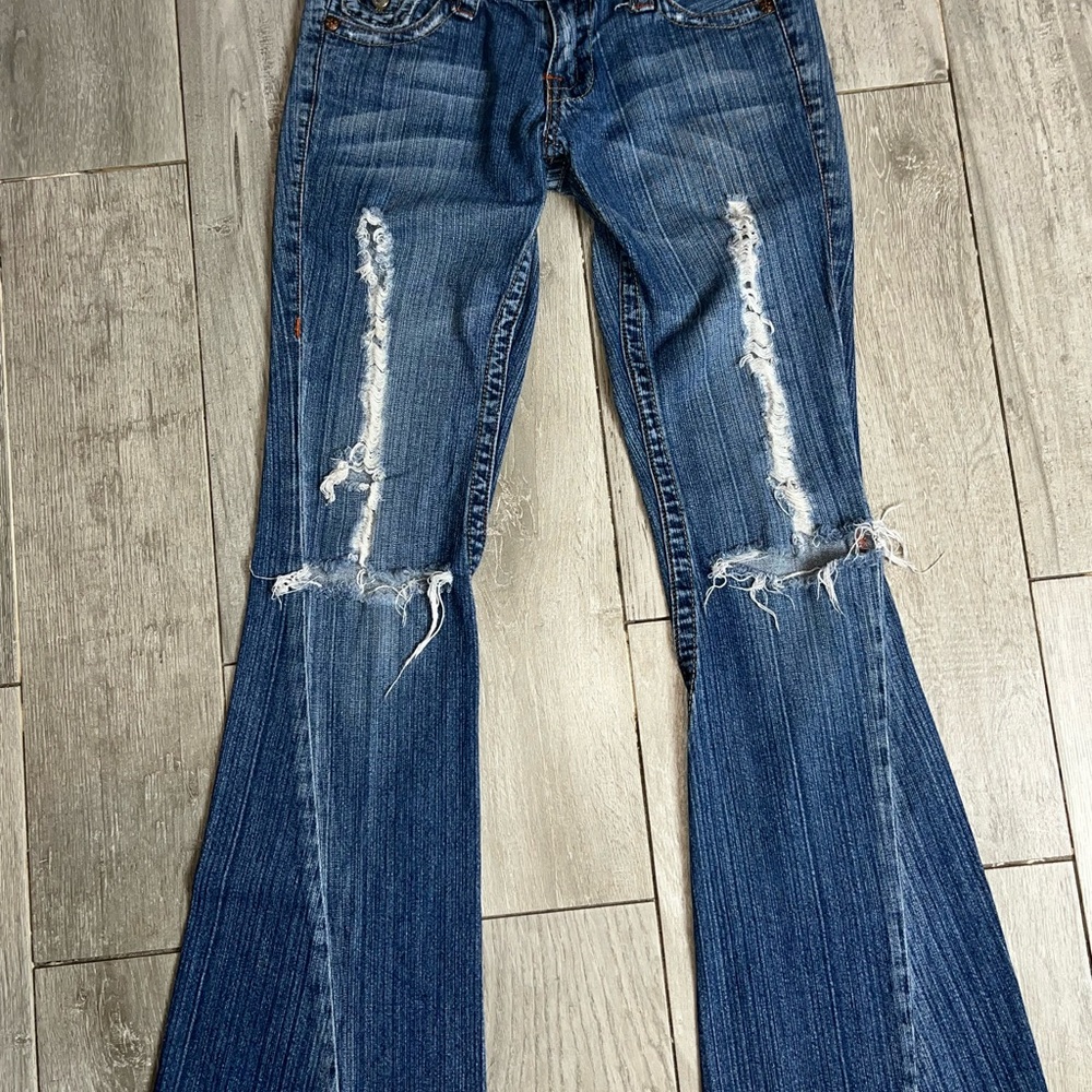 True Religion Blue Distressed Flare Jeans